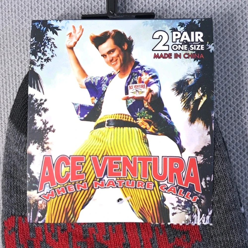 2 Pair One Size Ace Ventura‎ Ankle Socks Black/Gray Shoe Size 7-12